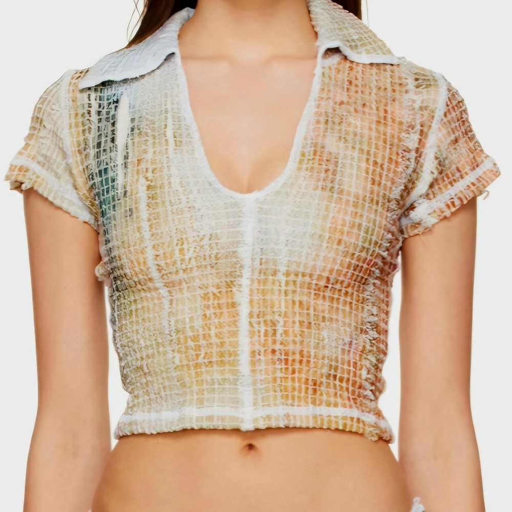 NWT Luna Del Pinal Cave Stretch Weave Artisanal Mixed Media Top Medium
